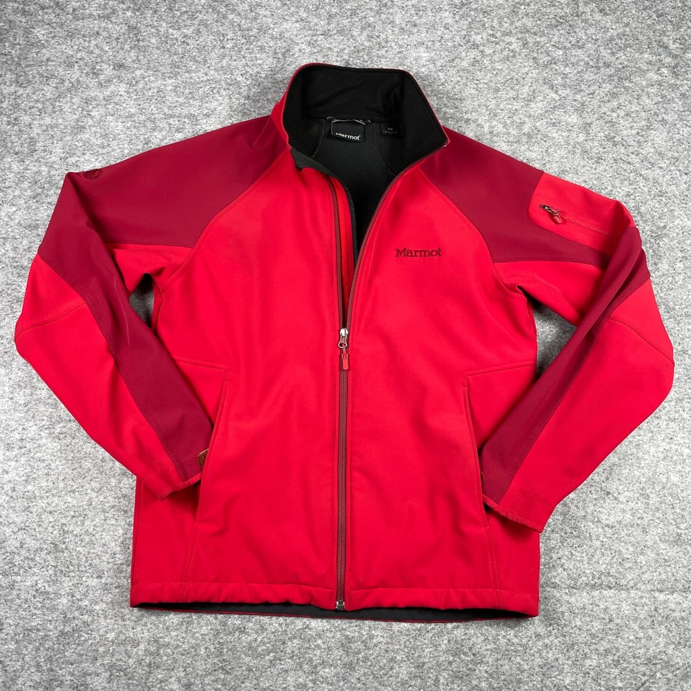 Marmot Softshell Jacket Mens Medium Red Full Zip G80190 Fleece Lined Outdoor